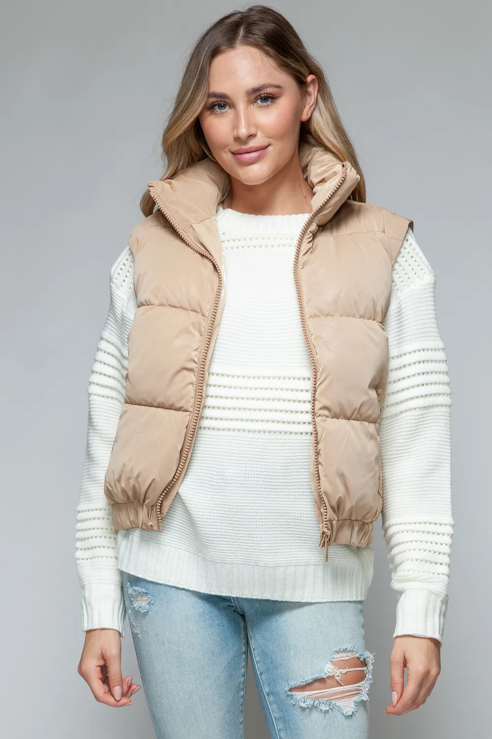 Arden Rosetti — Snobbish Fine Fur Lining Quilted Vest Iced Coffee Coat or Jacket, alternate view 6
