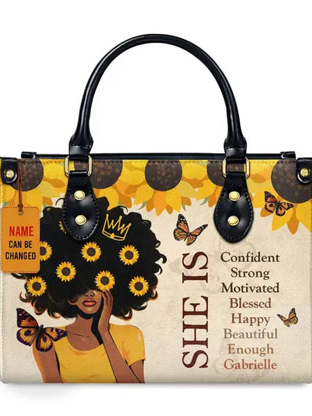 Luxury African Girl Print Leather Top-Handle Tote Handbag for Women