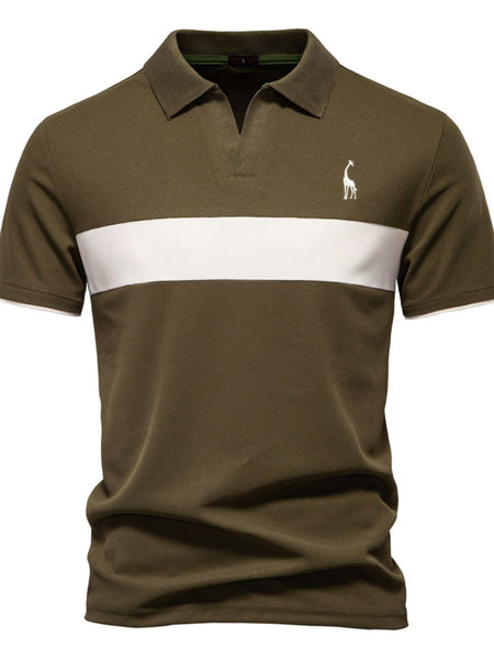 Men's Giraffe Embroidered Collared Neck Contrast Polo - Opulent Empire
