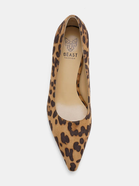 Beast Fashion Faux Suede Leopard Point Toe Pumps - Opulent Empire