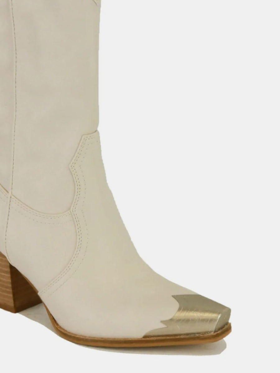 Beast Fashion Metal-Toe Block Heel Ankle Boots - Opulent Empire