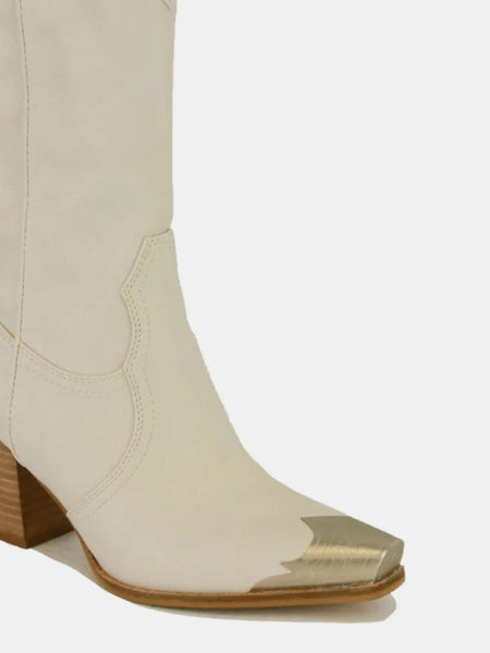 Beast Fashion Metal-Toe Block Heel Ankle Boots - Opulent Empire