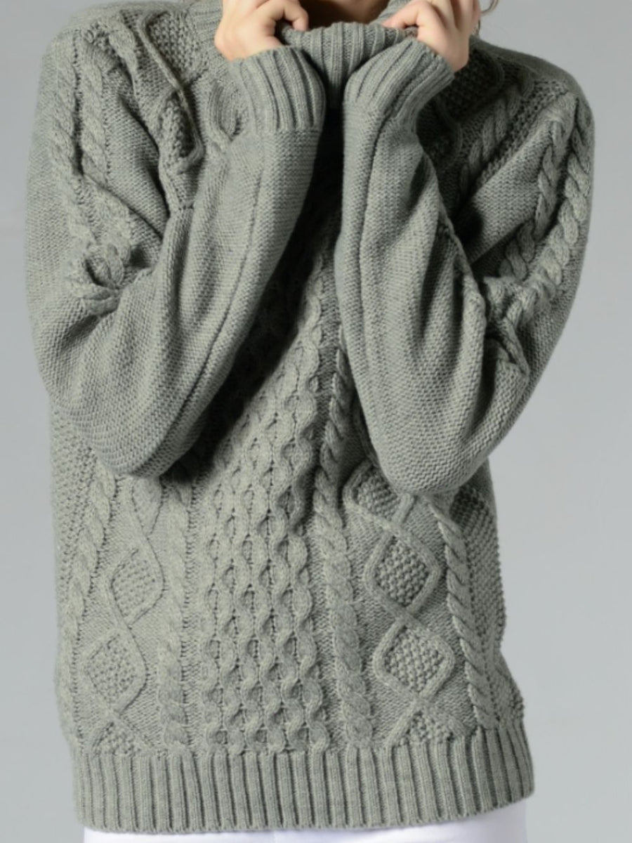 Cable-Knit Turtleneck Long Sleeve Sweater