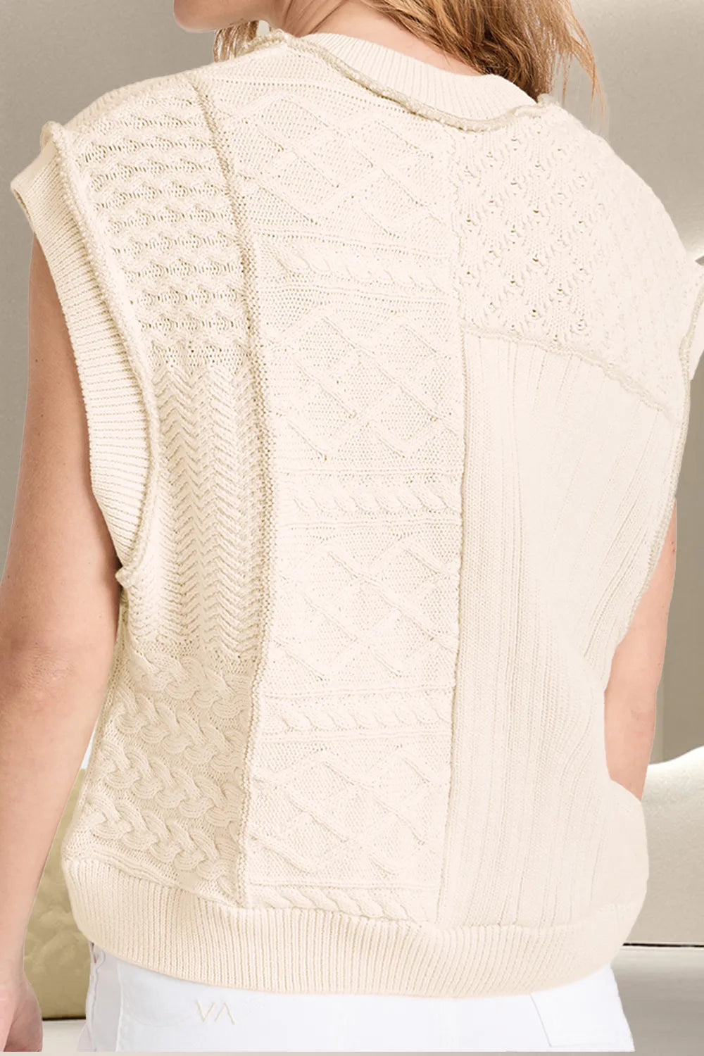 Monroe Valmont — Cable-Knit Round Neck Sweater Vest, alternate view 3