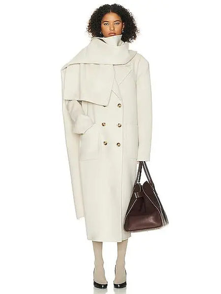 Helsa Oversized Coat with Detachable Scarf in Ivory