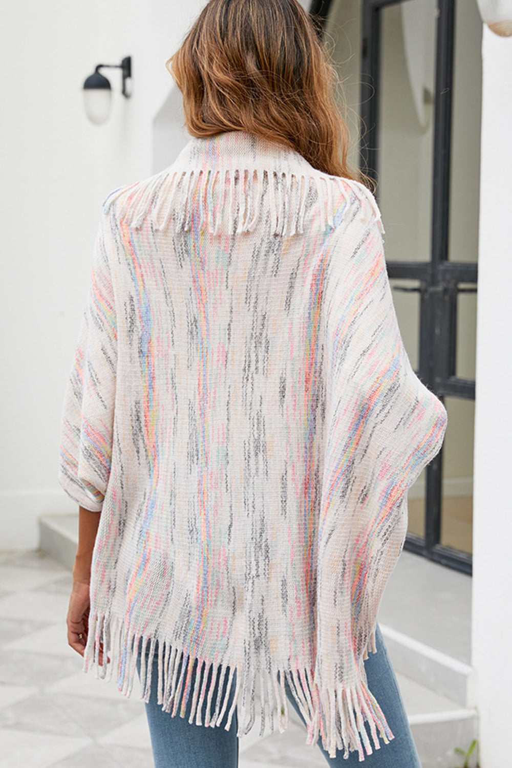 Marlowe Versailles — Fringe Detail Printed Poncho, alternate view 2