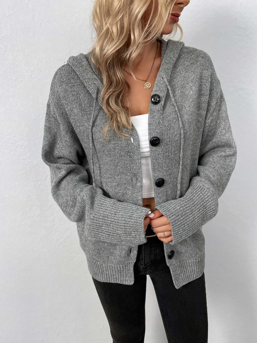 Onyx Valmont — Button-Down Long Sleeve Hooded Sweater