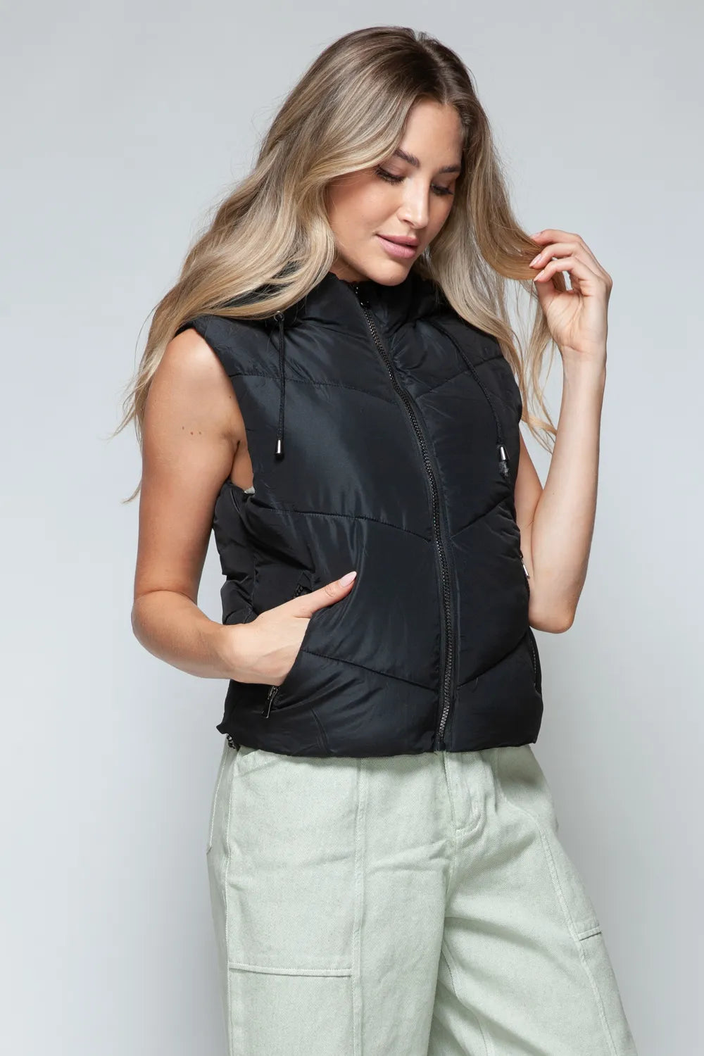Gray Rosetti — Snobbish Zip Up Quilted Hooded Vest Black Coat or Jacket, alternate view 7