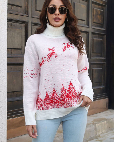 Ellis Rivière — Reindeer & Snow Pattern Turtle Neck Pullover Sweater, alternate view 6