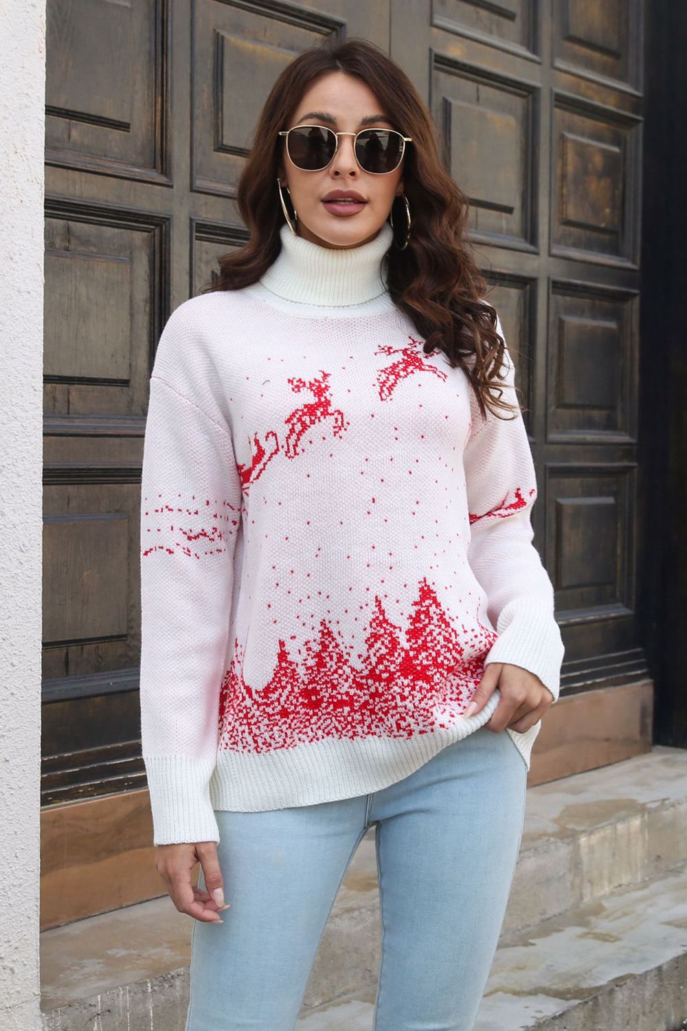 Ellis Rivière — Reindeer & Snow Pattern Turtle Neck Pullover Sweater, alternate view 6