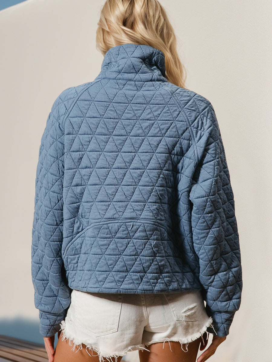 Double Take Half Zip Long Sleeve Quilted Sweatshirt with Pocket