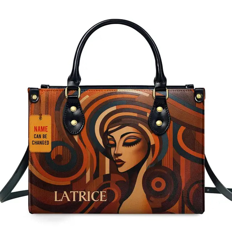 Jocelyn Montclair — Luxury African Girl Print Leather Top-Handle Tote Handbag, alternate view 18