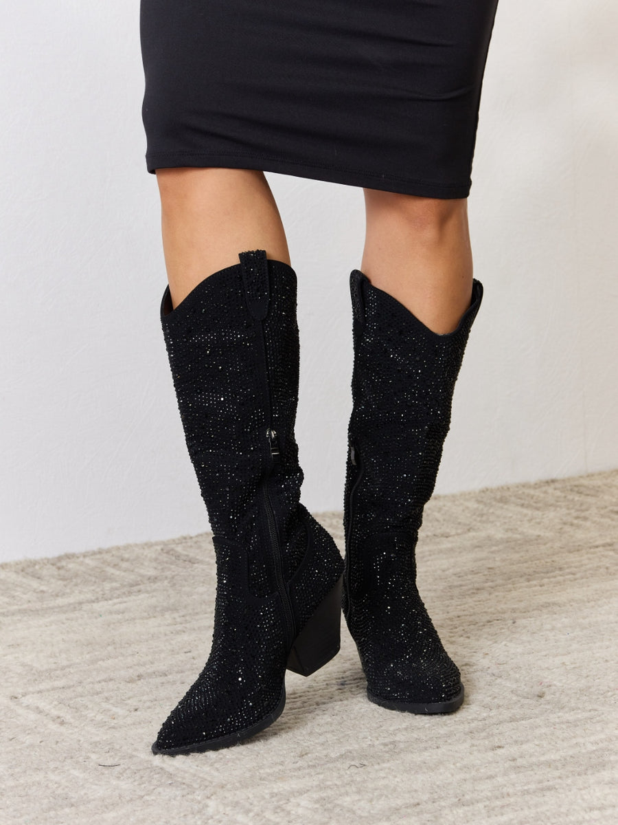 Forever Link Rhinestone Knee High Cowboy Boots - Opulent Empire