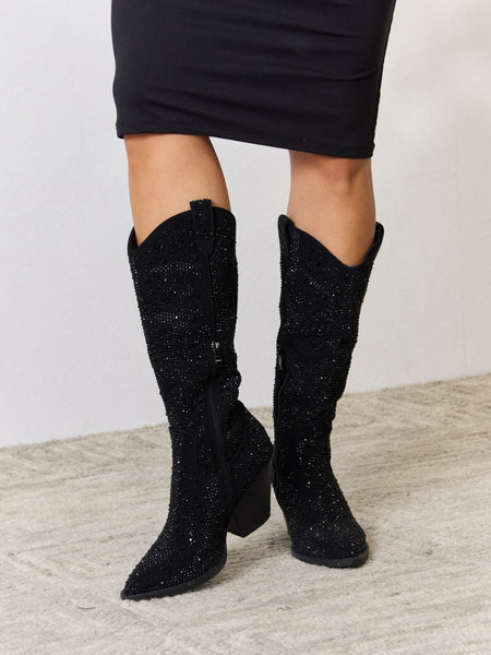 Forever Link Rhinestone Knee High Cowboy Boots - Opulent Empire