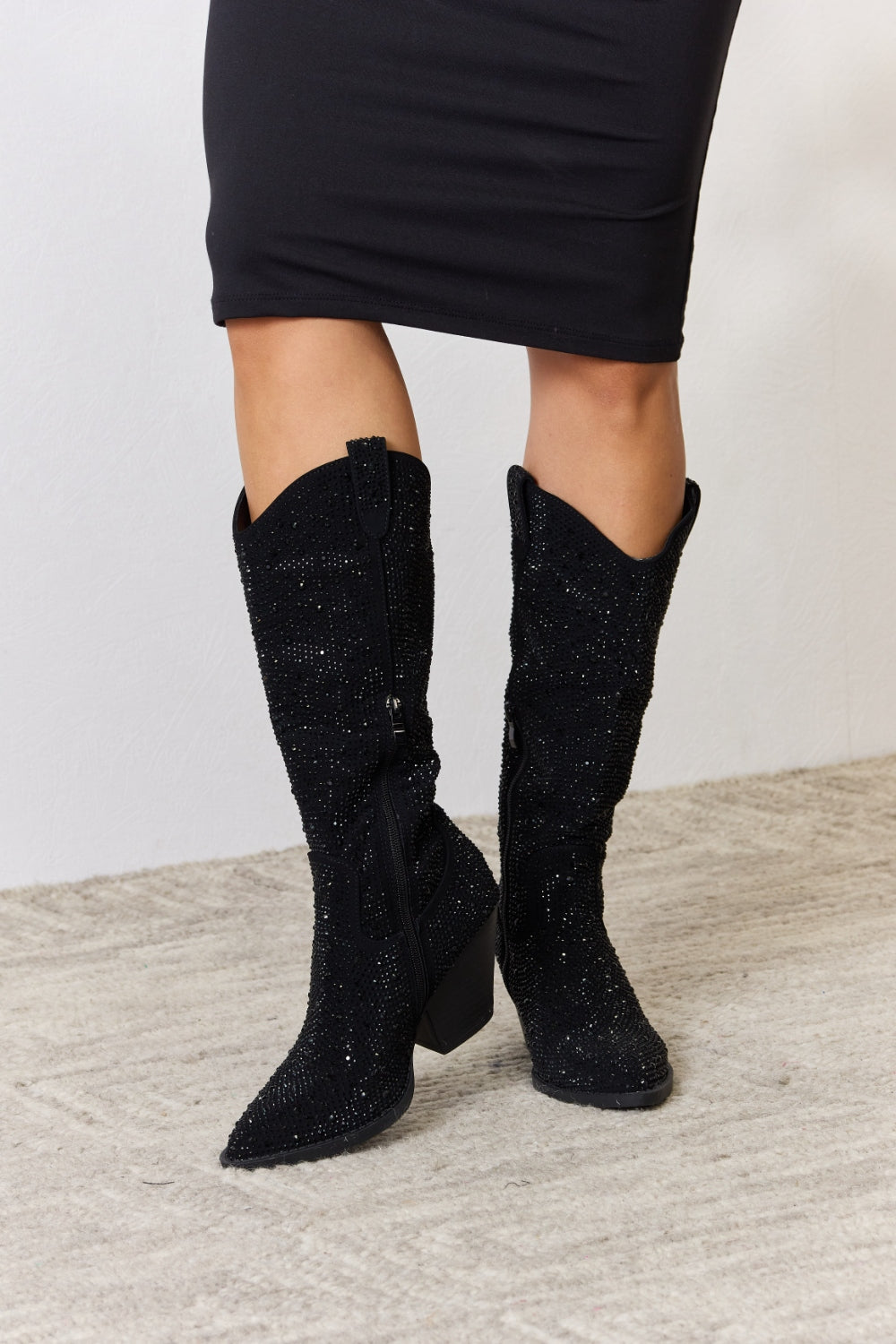 Lake Beaumont — Forever Link Rhinestone Knee High Cowboy Boots Black Fashion Footwear, alternate view 5