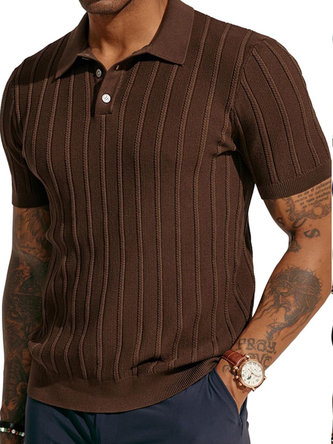 Laurent — Men's Full Size Button Detail Short Sleeve Polo Plus Size Men's Tailored Shorts