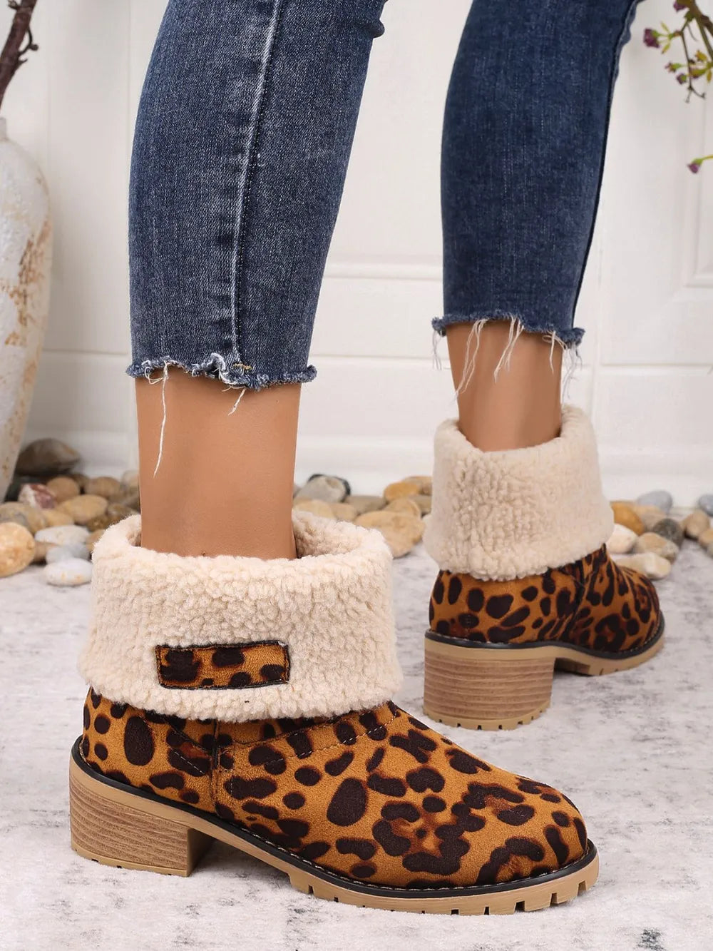 Aster Saint-Clair — Leopard Block Heel Fuzzy Boots, alternate view 4
