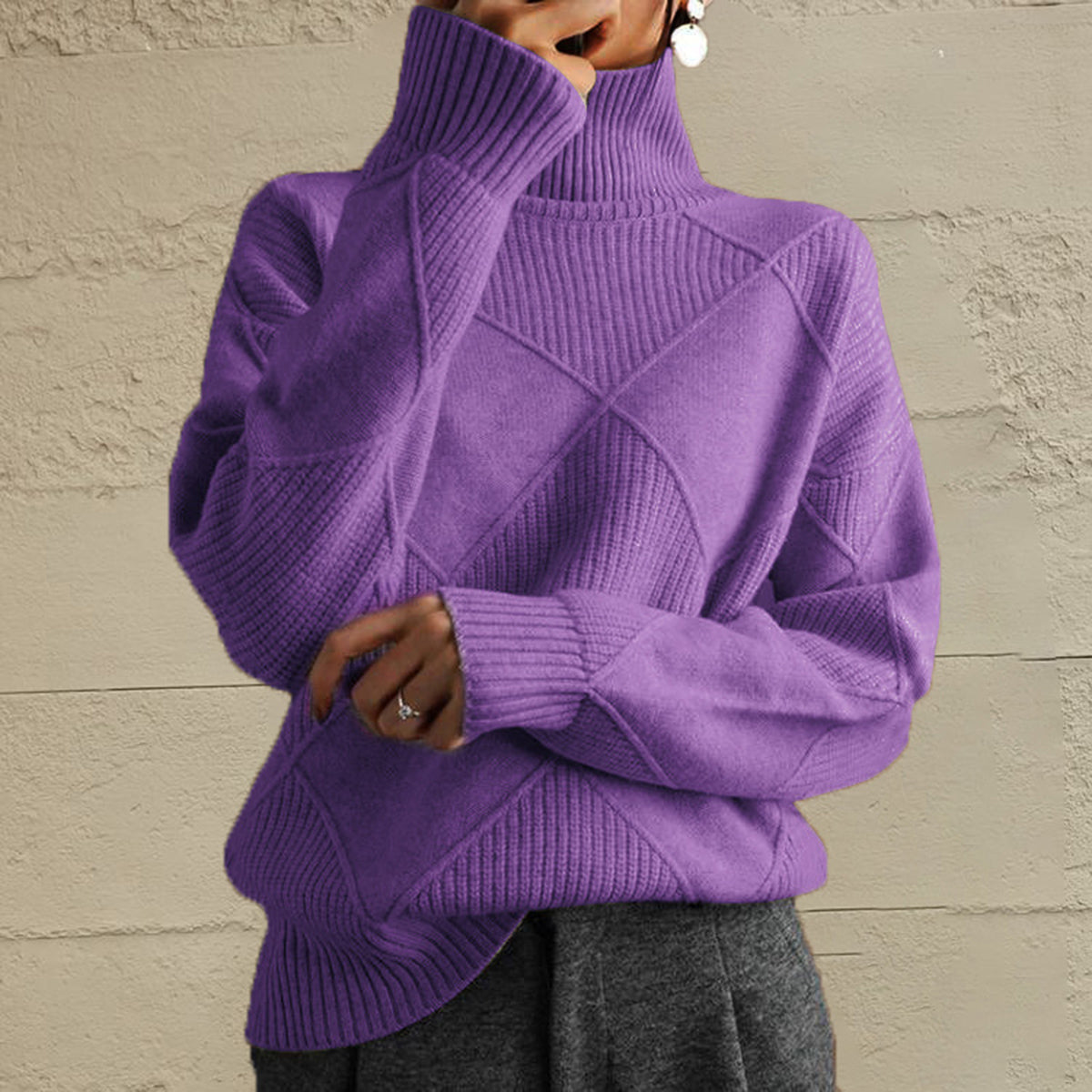 Emery Rivière — Geometric Turtleneck Long Sleeve Sweater, alternate view 4
