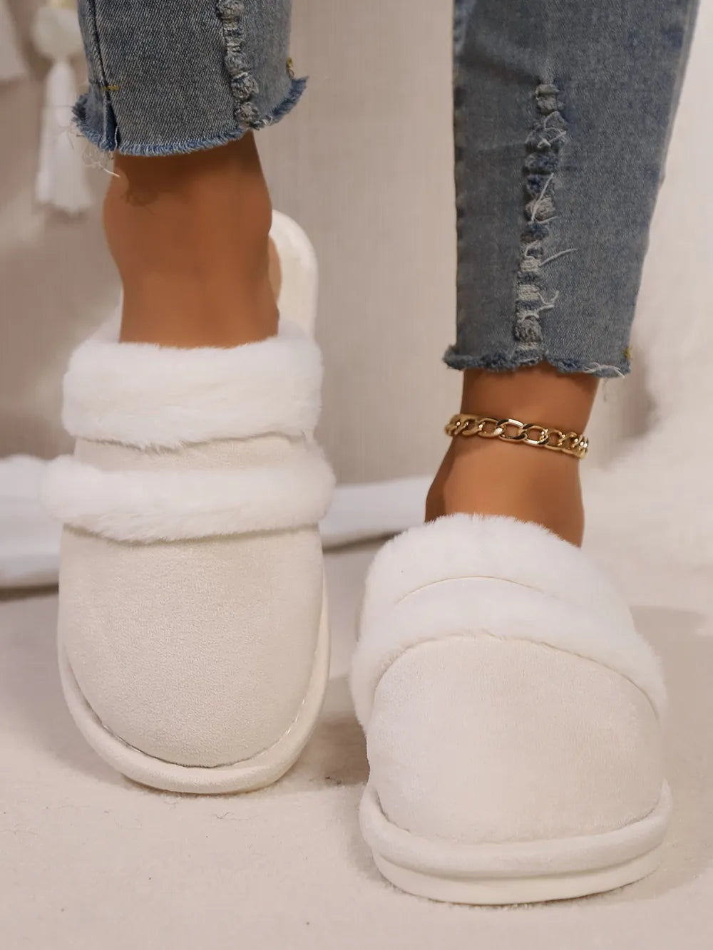 Jules Allegra — Contrast Faux Fur Round Toe Slippers Fashion Footwear, alternate view 10