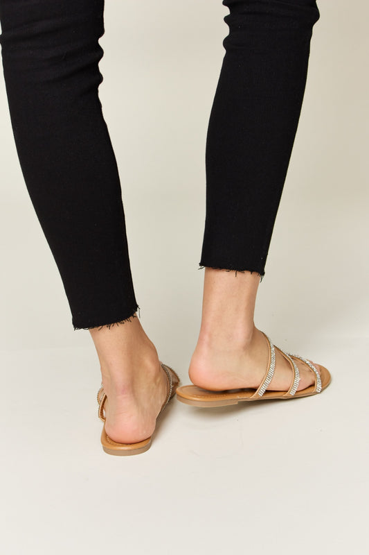 WILD DIVA Rhinestone Three-Strap Flat Sandals - Opulent Empire