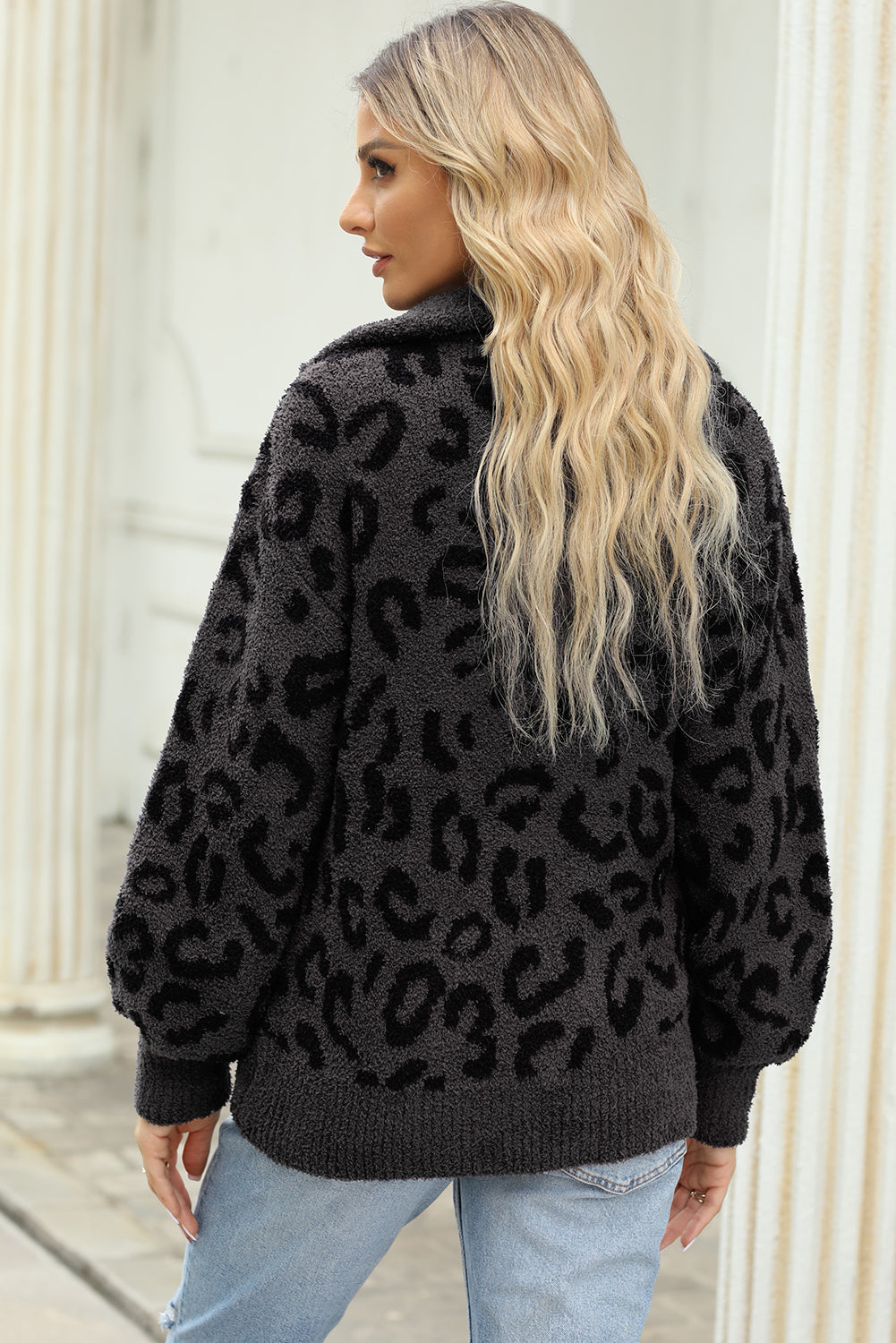 Lake Fontaine — Leopard Half-Zip Sweater, alternate view 2