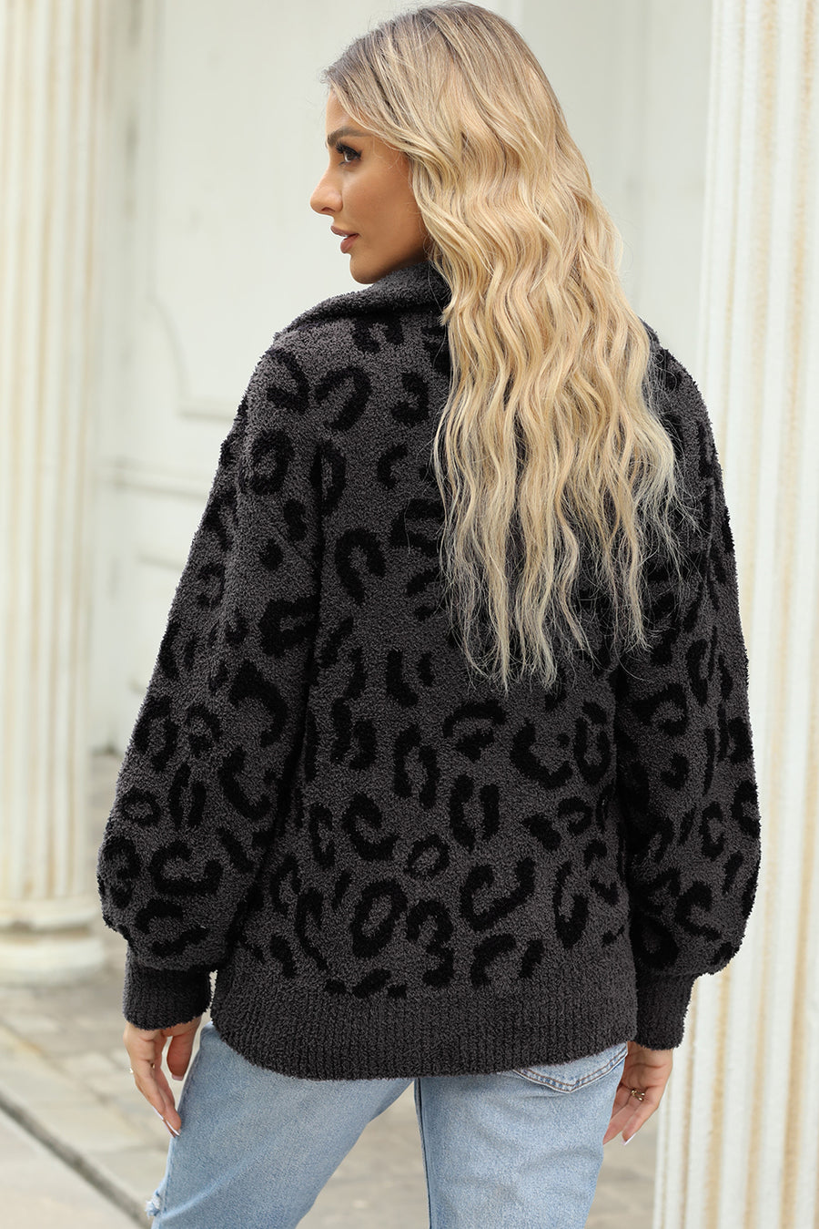 Lake Fontaine — Leopard Half-Zip Sweater, alternate view 2