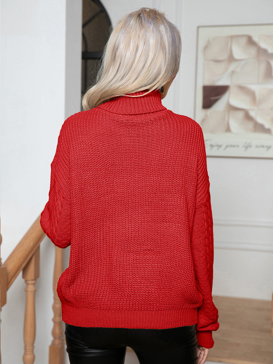 Onyx Rousseau — Turtleneck Cable-Knit Long Sleeve Sweater, alternate view 2
