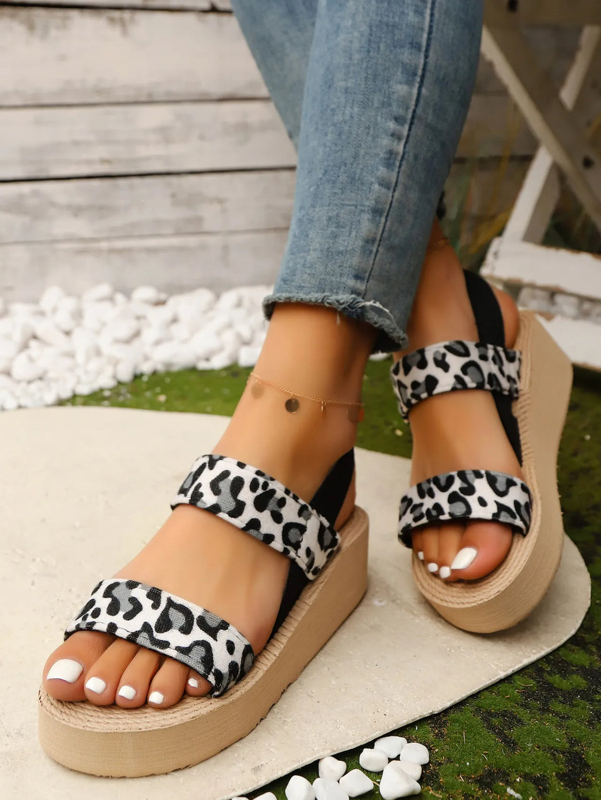 Sasha Bellini — Leopard Open Toe Wedge Sandals Fashion Footwear, alternate view 11