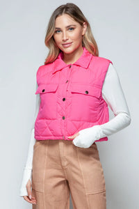 Perrin Rosetti — Snobbish Snap Down Quilted Crop Vest Hot Pink Coat or Jacket