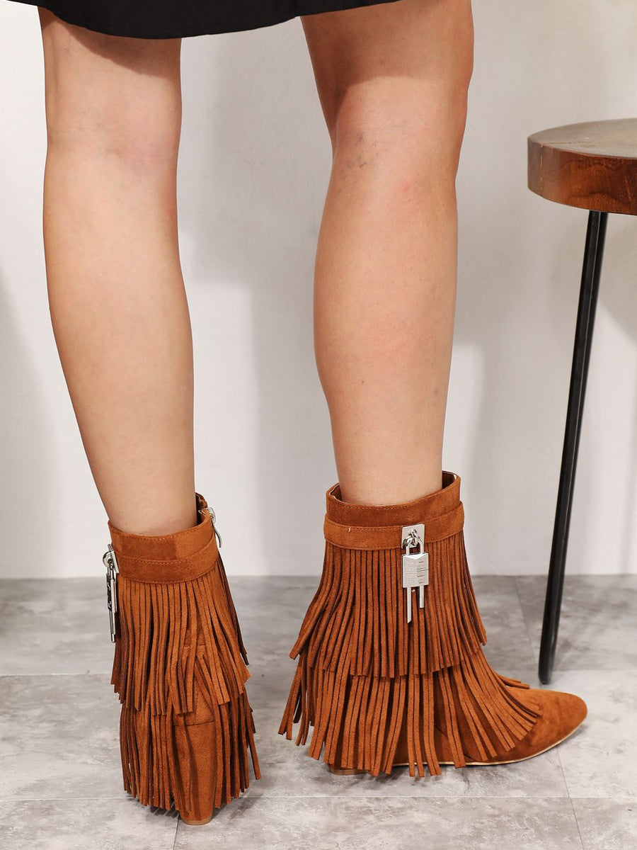 Legend Women's Tassel Wedge Heel Ankle Booties - Opulent Empire