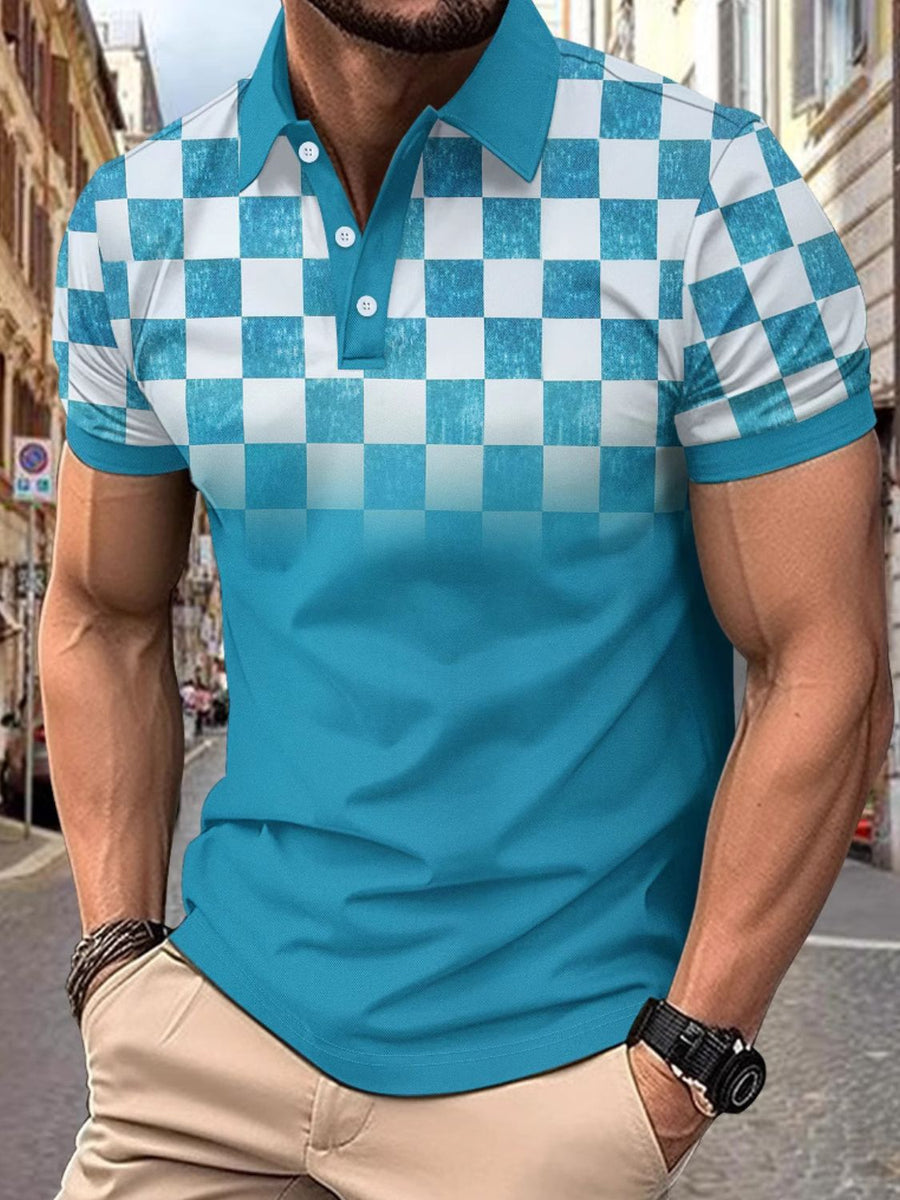 Men's Full Size Collared Checkered Short Sleeve Polo Plus Size - Opulent Empire