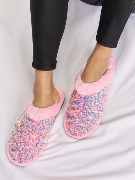 Forever Link Sequin Plush Round Toe Slippers - Opulent Empire