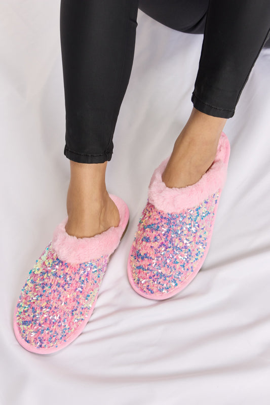 Forever Link Sequin Plush Round Toe Slippers - Opulent Empire