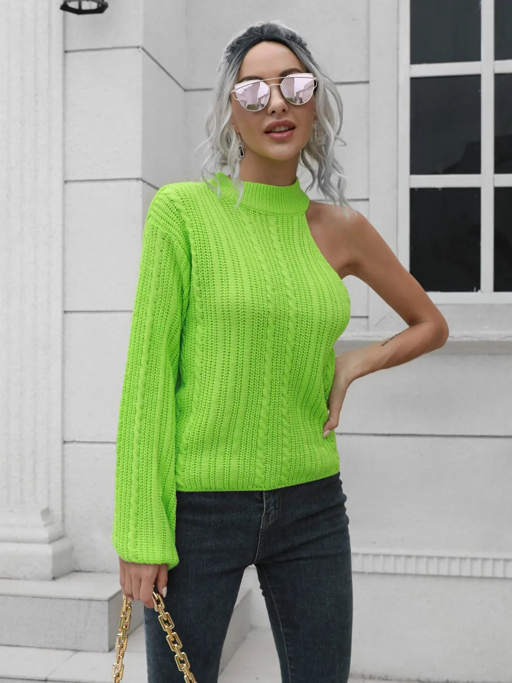 Sasha Valmont — Cable-Knit Round Neck Asymmetrical Sweater, alternate view 8