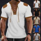 Darius™ | Lace-up Neckline Short Sleeve Shirt - Opulent EmpireDarius™ | Lace-up Neckline Short Sleeve ShirtOpulent EmpireClothing