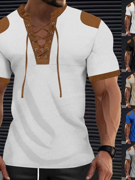 Darius™ | Lace-up Neckline Short Sleeve Shirt - Opulent EmpireDarius™ | Lace-up Neckline Short Sleeve ShirtOpulent EmpireClothing