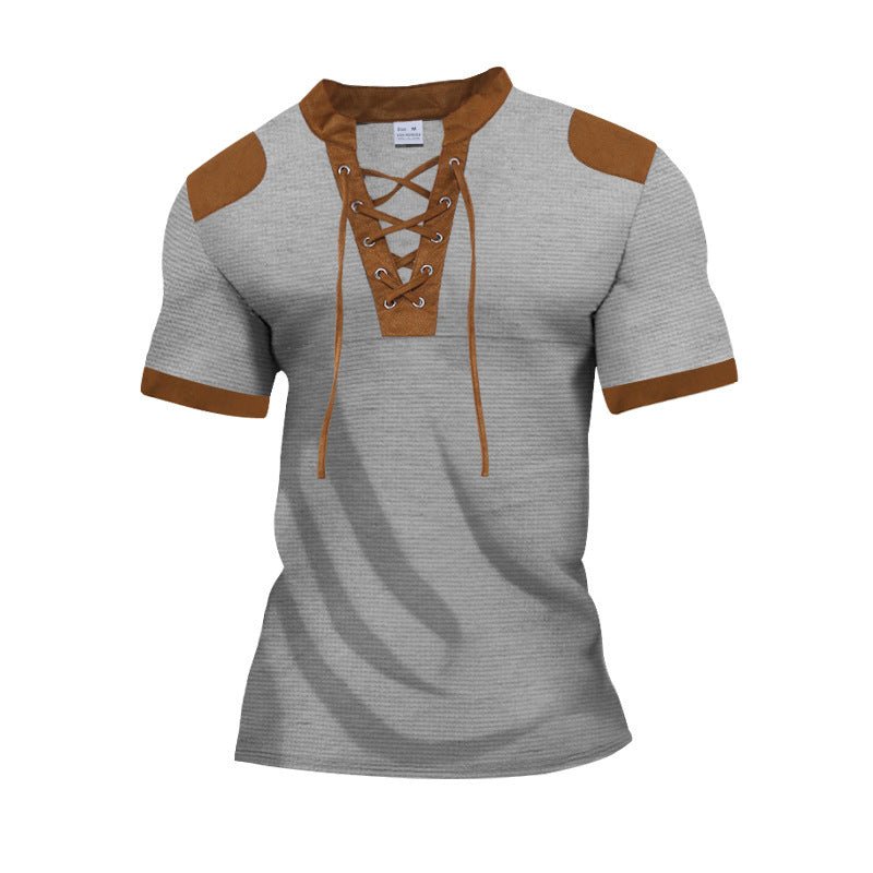 Darius™ | Lace-up Neckline Short Sleeve Shirt - Opulent EmpireDarius™ | Lace-up Neckline Short Sleeve ShirtOpulent EmpireClothing