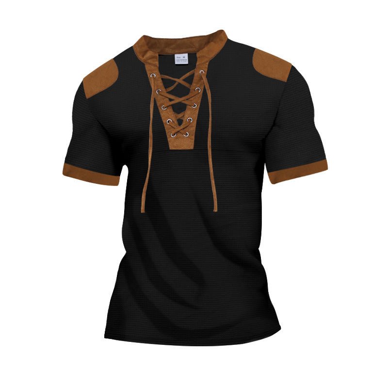 Darius™ | Lace-up Neckline Short Sleeve Shirt - Opulent EmpireDarius™ | Lace-up Neckline Short Sleeve ShirtOpulent EmpireClothing