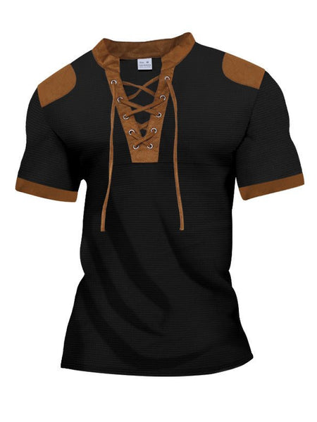 Darius™ | Lace-up Neckline Short Sleeve Shirt - Opulent EmpireDarius™ | Lace-up Neckline Short Sleeve ShirtOpulent EmpireClothing