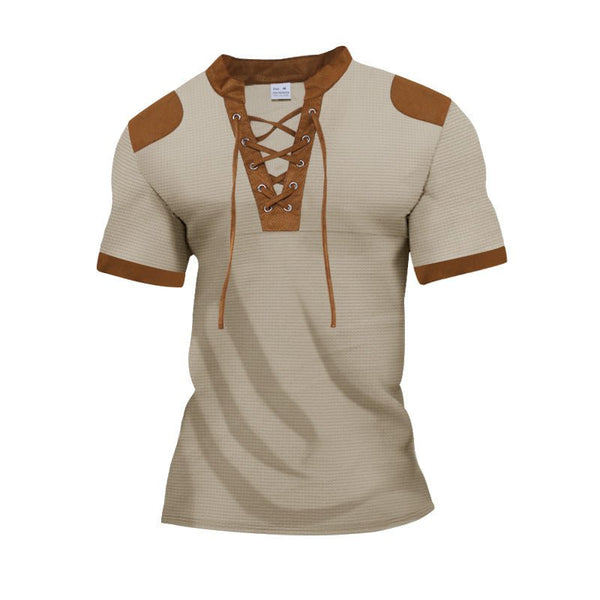 Darius™ | Lace-up Neckline Short Sleeve Shirt - Opulent EmpireDarius™ | Lace-up Neckline Short Sleeve ShirtOpulent EmpireClothing