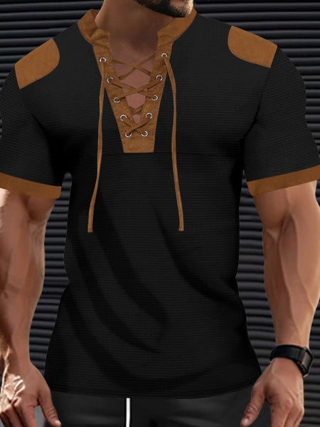 Darius™ | Lace-up Neckline Short Sleeve Shirt - Opulent EmpireDarius™ | Lace-up Neckline Short Sleeve ShirtOpulent EmpireClothing