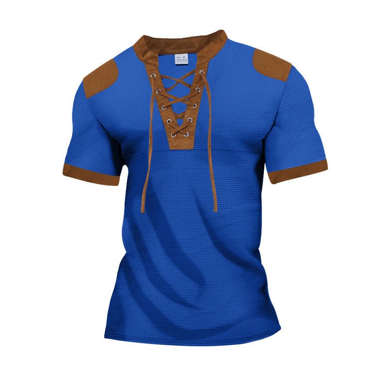 Darius™ | Lace-up Neckline Short Sleeve Shirt - Opulent EmpireDarius™ | Lace-up Neckline Short Sleeve ShirtOpulent EmpireClothing