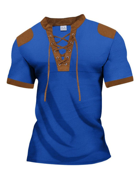 Darius™ | Lace-up Neckline Short Sleeve Shirt - Opulent EmpireDarius™ | Lace-up Neckline Short Sleeve ShirtOpulent EmpireClothing