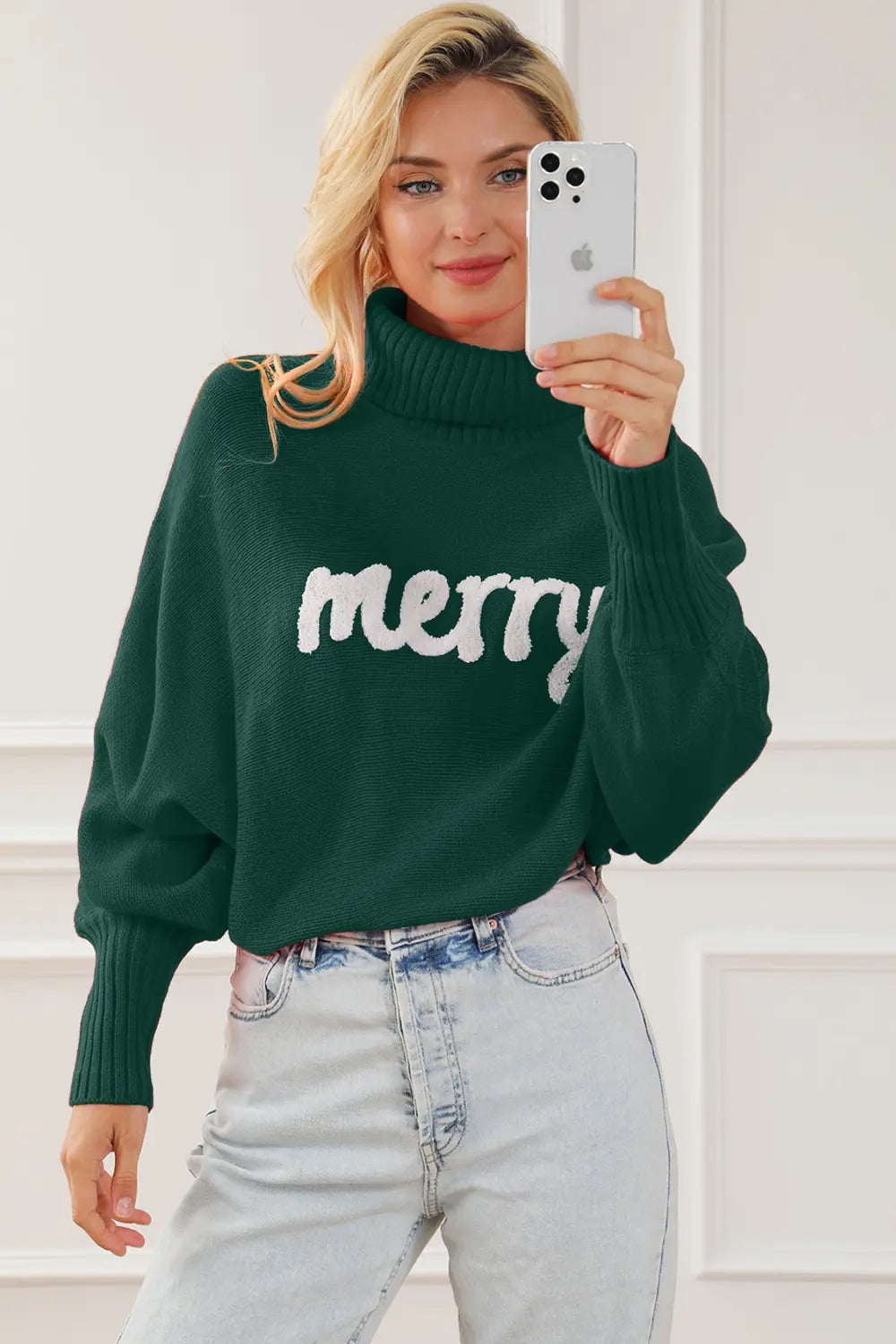 Reese Fontaine — Merry Letter Embroidered High Neck Sweater, alternate view 8