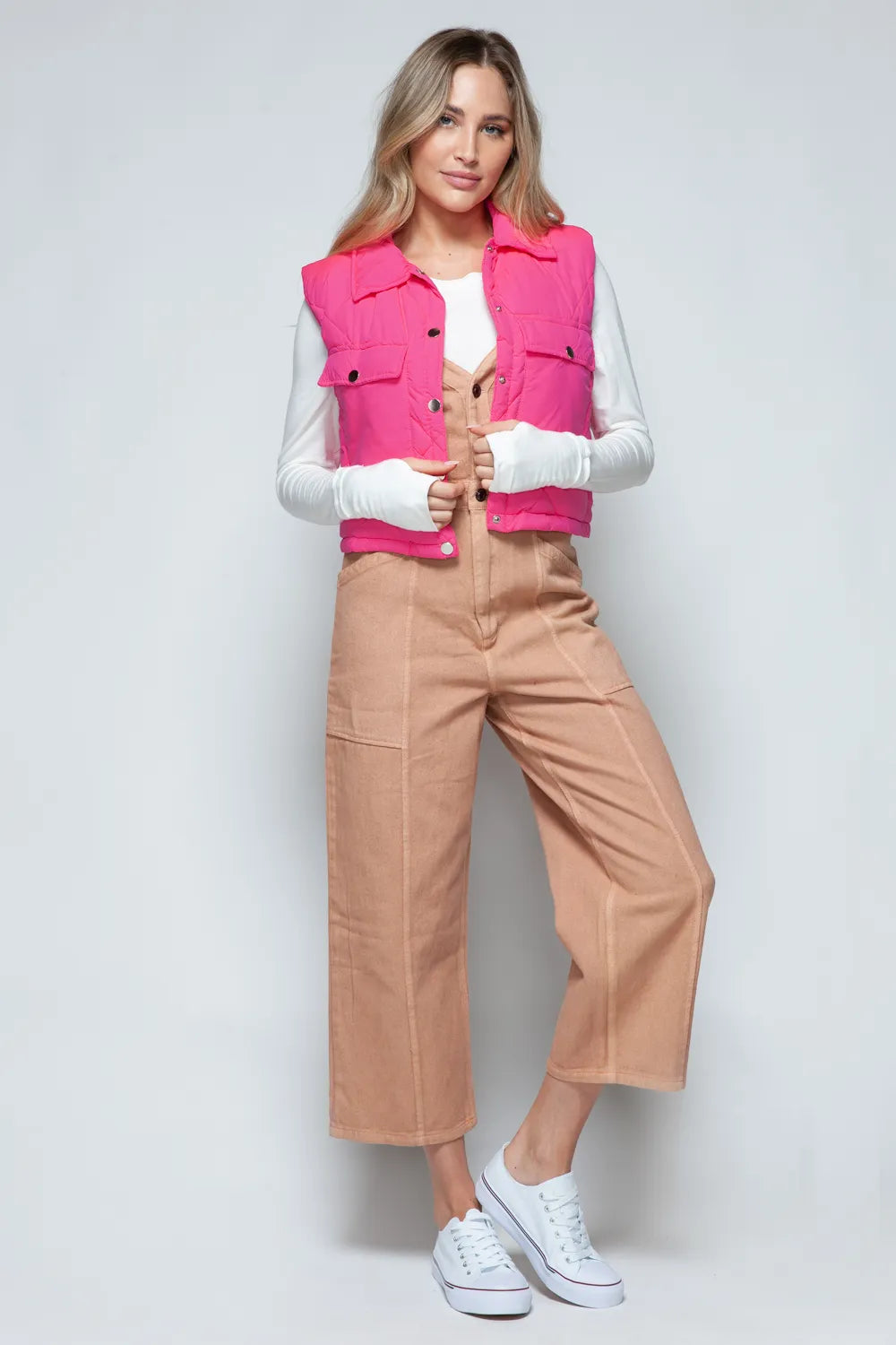 Perrin Rosetti — Snobbish Snap Down Quilted Crop Vest Hot Pink Coat or Jacket, alternate view 7