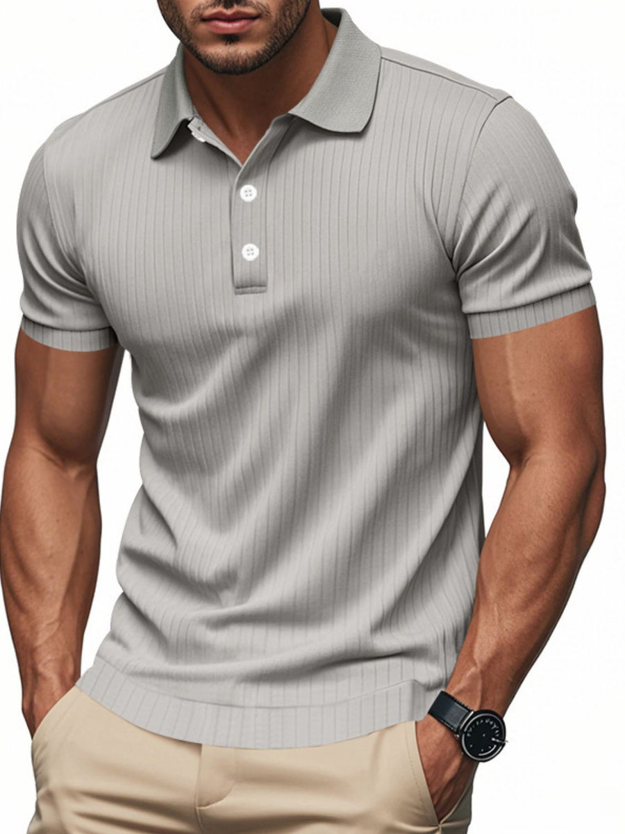 Men's Full Size Ribbed Short Sleeve Polo Plus Size - Opulent Empire
