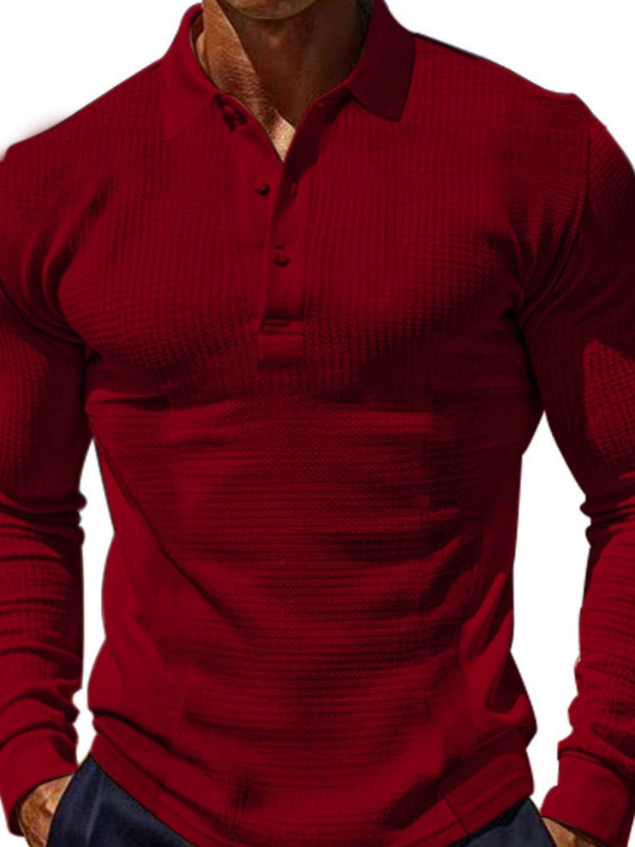 Men's Full Size Waffle-Knit Quarter Button Polo Plus Size - Opulent Empire