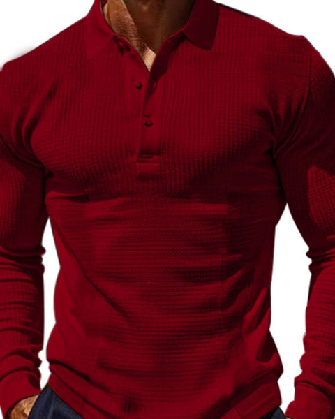Men's Full Size Waffle-Knit Quarter Button Polo Plus Size - Opulent Empire