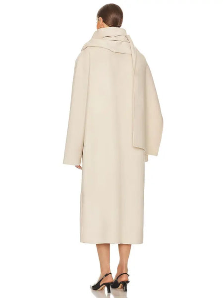 Helsa Oversized Coat with Detachable Scarf in Ivory