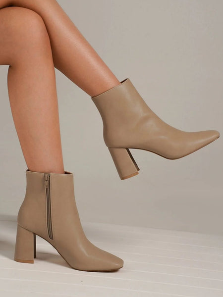 Beast Fashion PU Leather Block Heel Boots with Side Zippers - Opulent Empire